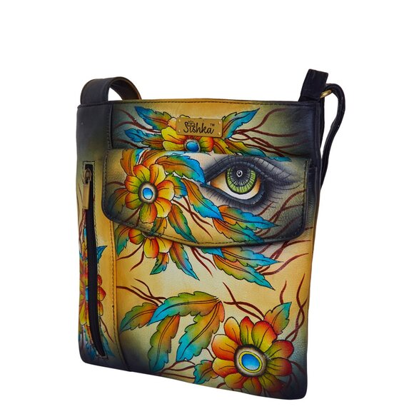 Hand-Painted Women Crossbody Sling Bag –Ladies' Leather Over the Shoulder Purse - Picture 3 of 7